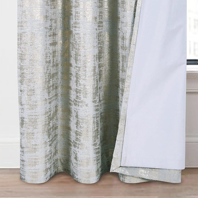 always4u 100% Blackout Soft Velvet Curtains for Bedroom Living Room Thermal Energy Saving 108 Inches Long Luxury Gold Foil Print Drapes 2 Panels Silver - Image 4